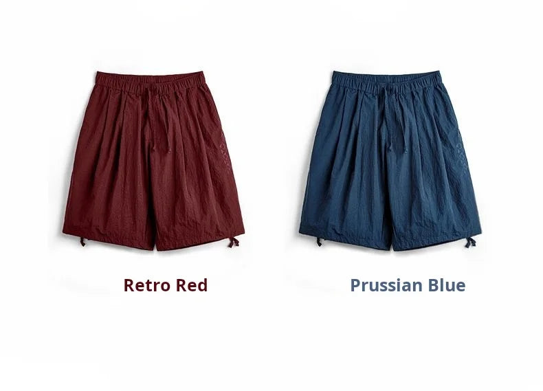Herren Cargo-Shorts mit besticktem Navajo-Muster und elastischen Taillentaschen