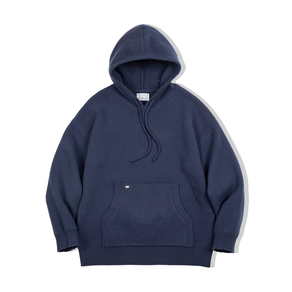 Herren Hoodie aus marineblauem Strick mit lässiger Kapuze für Outwear