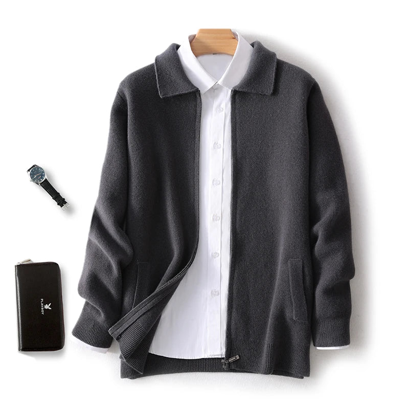 Herbst Winter 100% Hohe Qualität Wolle Strickjacke männer Revers Dicken Zipper Casual Pullover Große Größe Kaschmir Stricken Jacke Männer tops