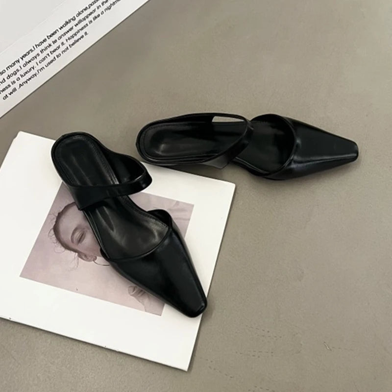 AIYUQI Frauen Maultiere 2025, Frühjahr Neue Closed Toe Frauen Maultiere Spitz Halbe hausschuhe Für Frauen Niedrigen absätzen Mode weibliche Hausschuhe