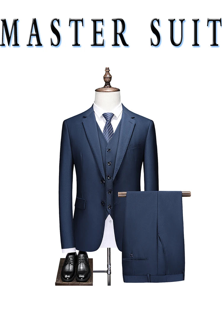 Hochwertiger Herrenanzug 3-teilig: Sakko, Weste, Hose – Eleganter Business- und Hochzeitslook in Uni-Farben