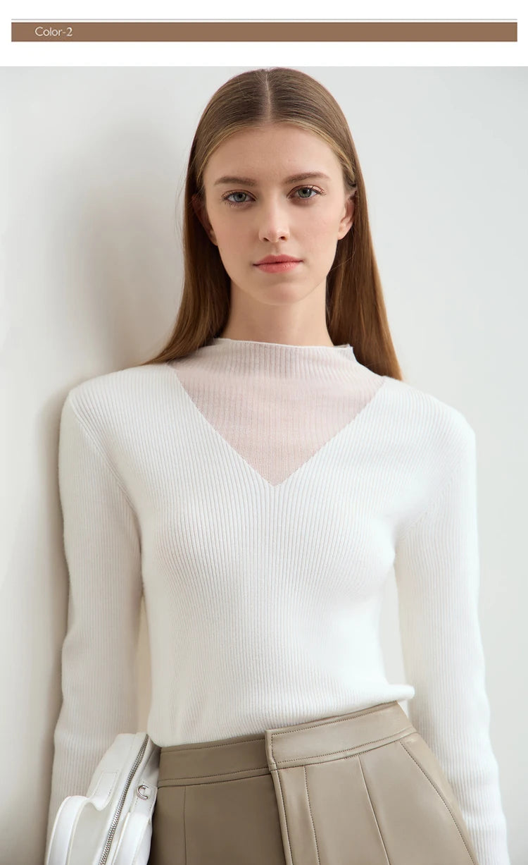 Damen Rollkragenpullover mit transparentem Panel aus der Winterkollektion 2024