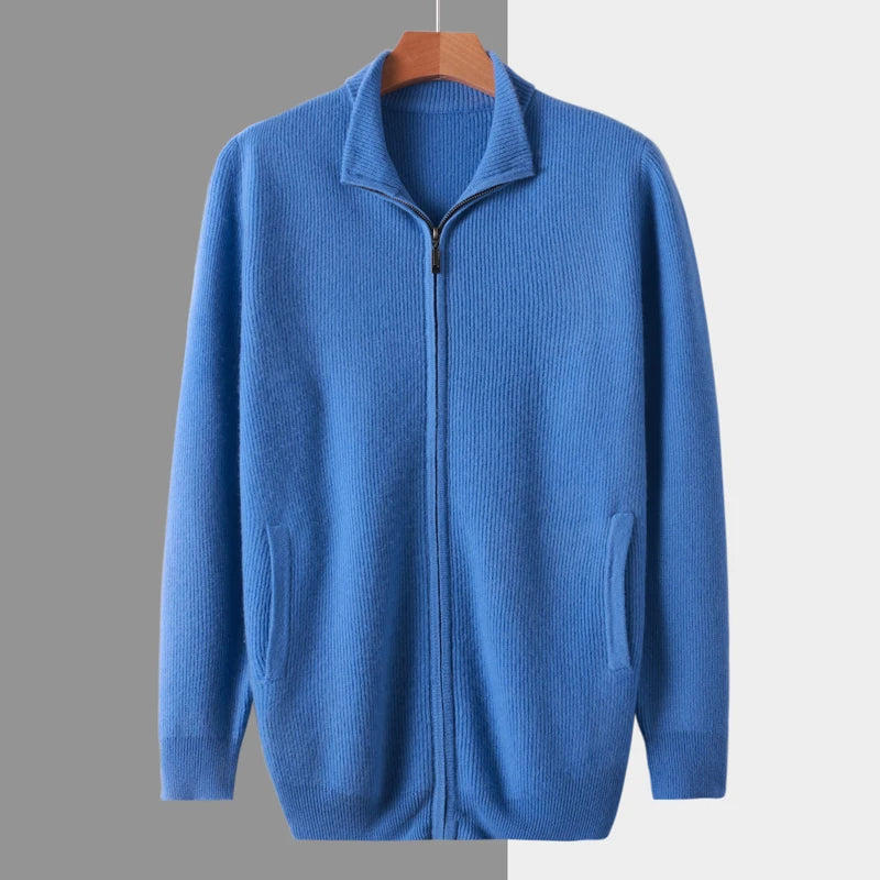 Stehkragen Reißverschluss Strickjacke Pullover Herrenmantel Business Casual Herbst Winter neue reine Wolle Strickjacke Männer Doppeltaschen