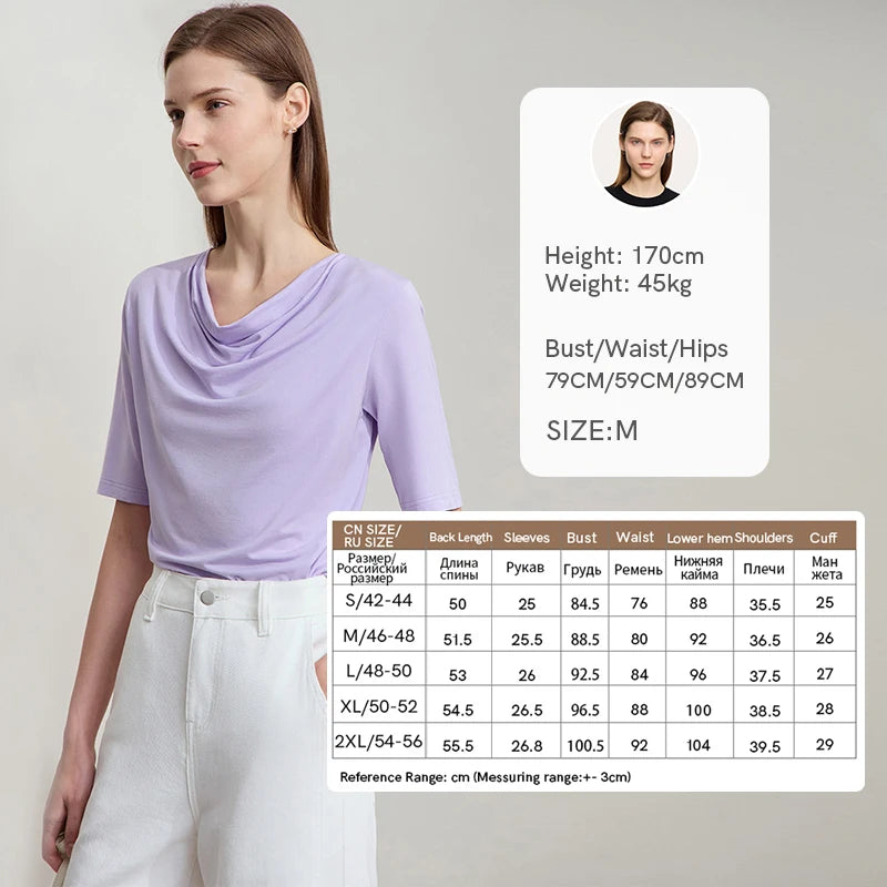 Damen T-Shirt mit drapierter Kragen- und besticktem Design aus modalem Strick