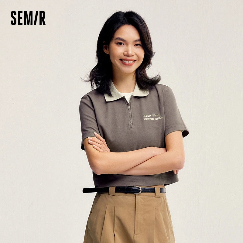 Semir Polo Shirt Frauen kurze Buchstaben Stickerei 2024 Sommer neue anti bakterielle Textur Top Temperament