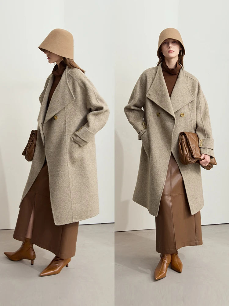 Damen Wollmantel aus 100 Prozent Wolle mit losem Raglanärmel Design