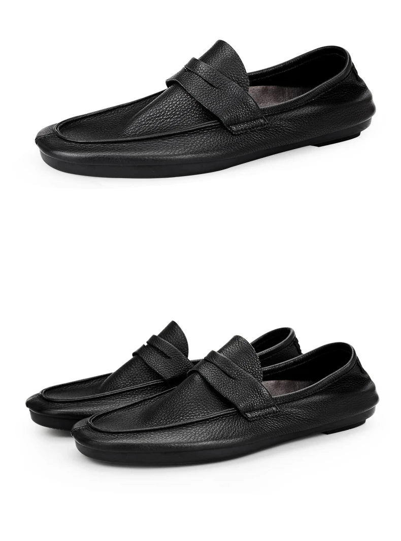 Herren-Lederloafer in Schwarz, Schlupfdesign mit breiter Zierlasche
