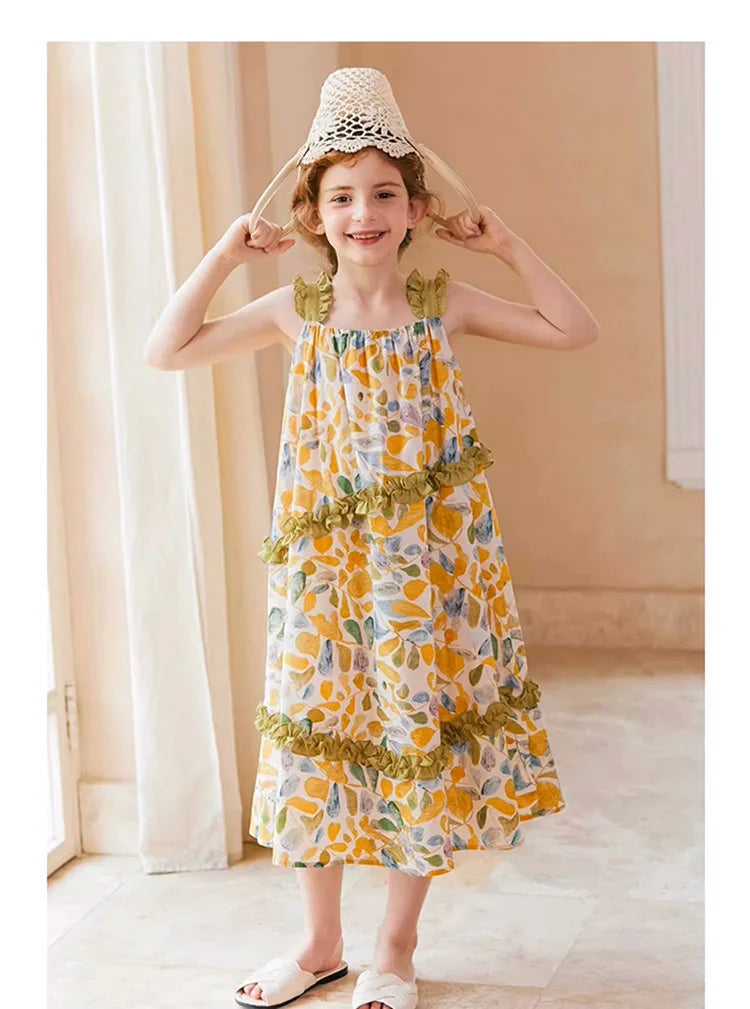 Ärmelloses Sommerkleid für Mädchen im chinesischen Stil aus 100% Baumwolle mit kleinem Blumenmuster – Cheongsam für Kinder von 3 bis 14 Jahren