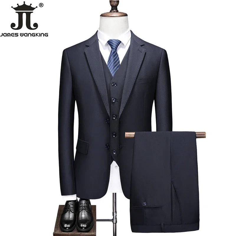 Hochwertiger Herrenanzug 3-teilig: Sakko, Weste, Hose – Eleganter Business- und Hochzeitslook in Uni-Farben