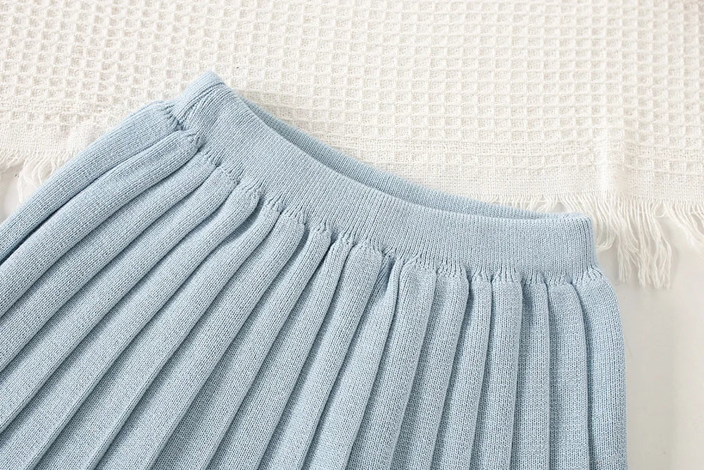 Mädchen Kleidung Set mit O-Neck Stricken Tops und Falten Röcken