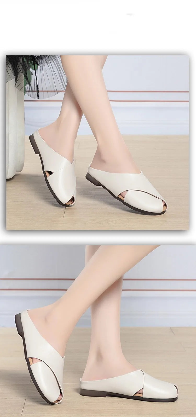 AIYUQI Hausschuhe Frauen Sommer Oberbekleidung Neue Echtes Leder Closed Toe Frauen Hausschuhe Große Größe Nicht-slip Hausschuhe Für frauen