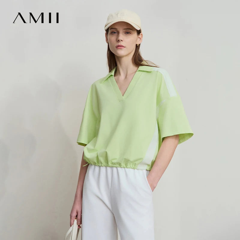 Damen T-Shirts im minimalistischen Stil mit neuem V-Ausschnitt und kurzen Ärmel