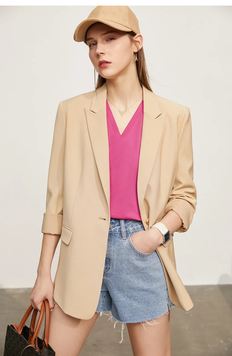 Damen Tops im Minimalismus-Stil mit V-Ausschnitt und kurzen Ärmeln