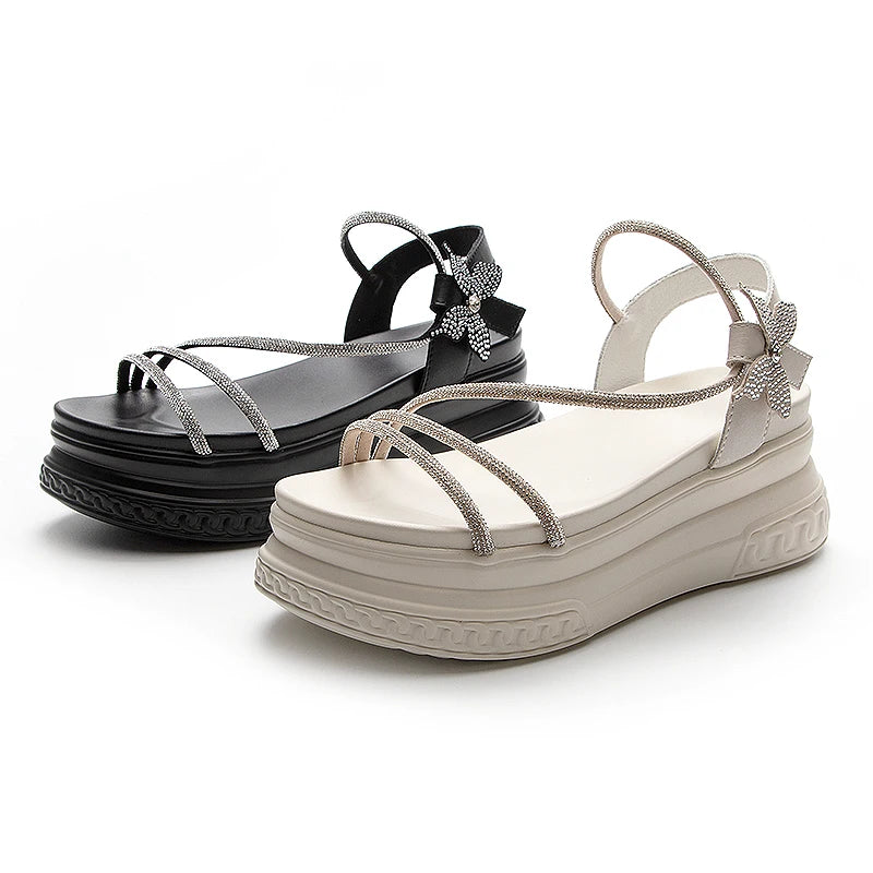 Damen Plattform Sandalen 7cm Strass Koreanisch