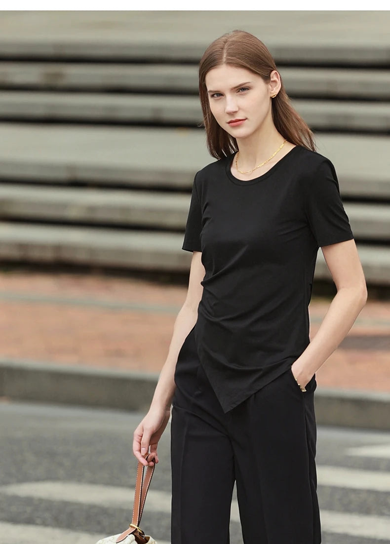Damen T-Shirt mit asymmetrischem Design und kurzen Ärmeln für den Sommer