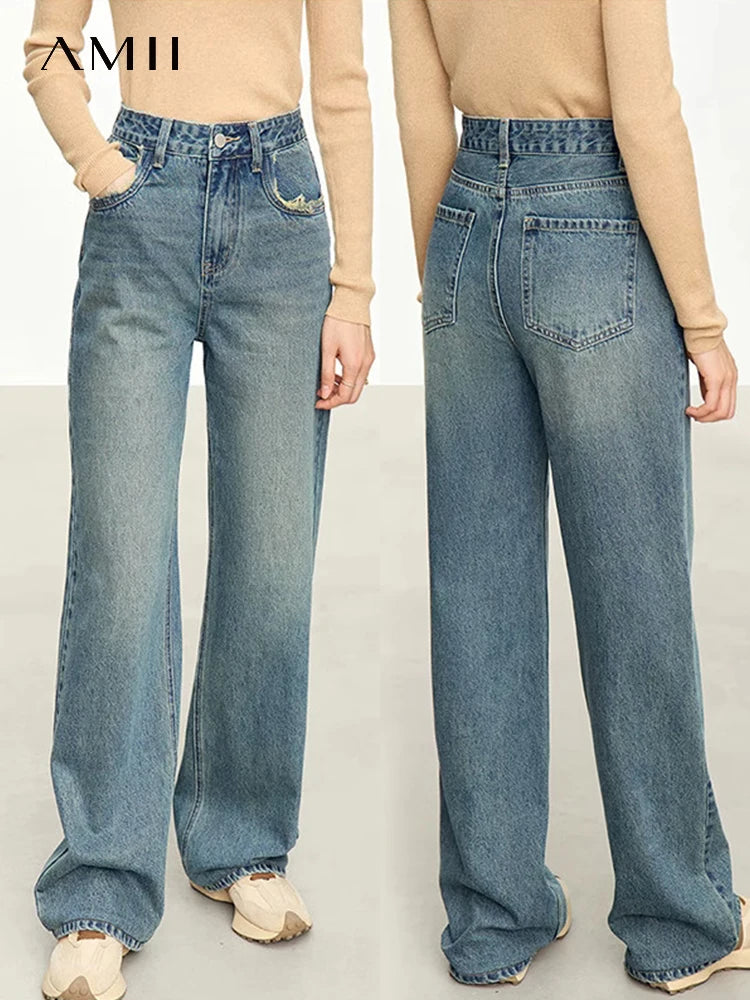 Damen Baggy Jeans im Retro-Stil mit Taschen für das Büro