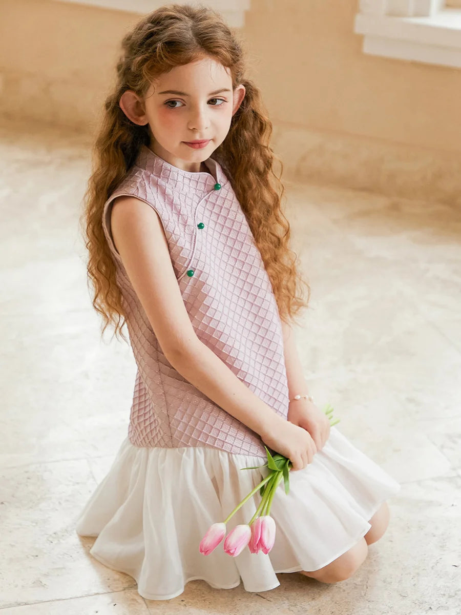 Beiges Prinzessinnen-Kleid für Mädchen mit kurzen Ärmeln – ideal für Hochzeiten und Geburtstage, Größe 110-170 cm