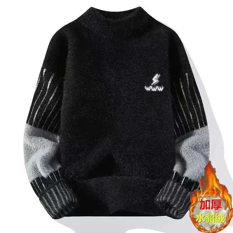 Herren Pullover mit Rundhalsausschnitt, warm und dick, langärmeliges Strickoberteil für Herbst und Winter