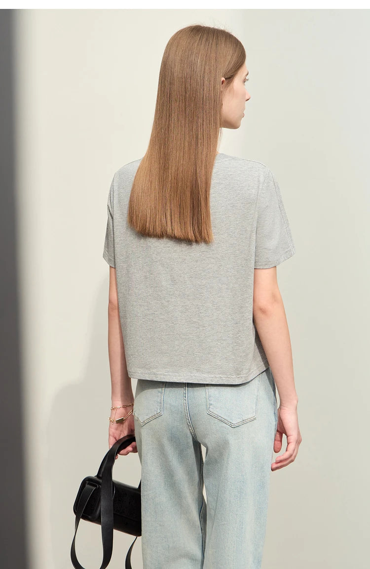 Damen T-Shirts im minimalistischen Stil mit lässigem O-Ausschnitt und Druck