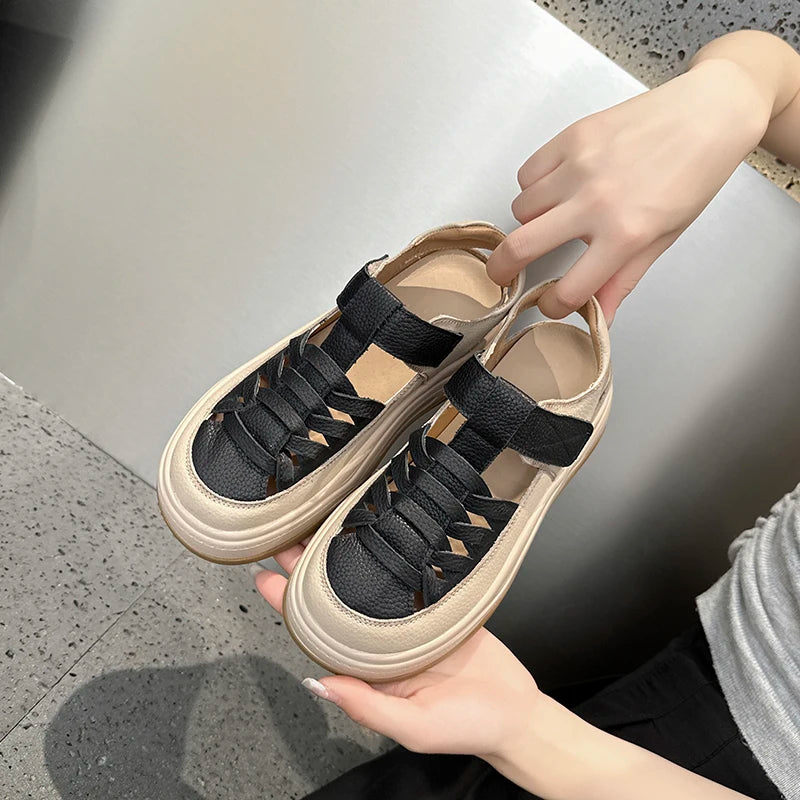 AIYUQI 2025, neue frauen turnschuhe schuhe Sommer dicken sohlen hohl frauen sandalen Große-größe casual schwein käfig weibliche schuhe
