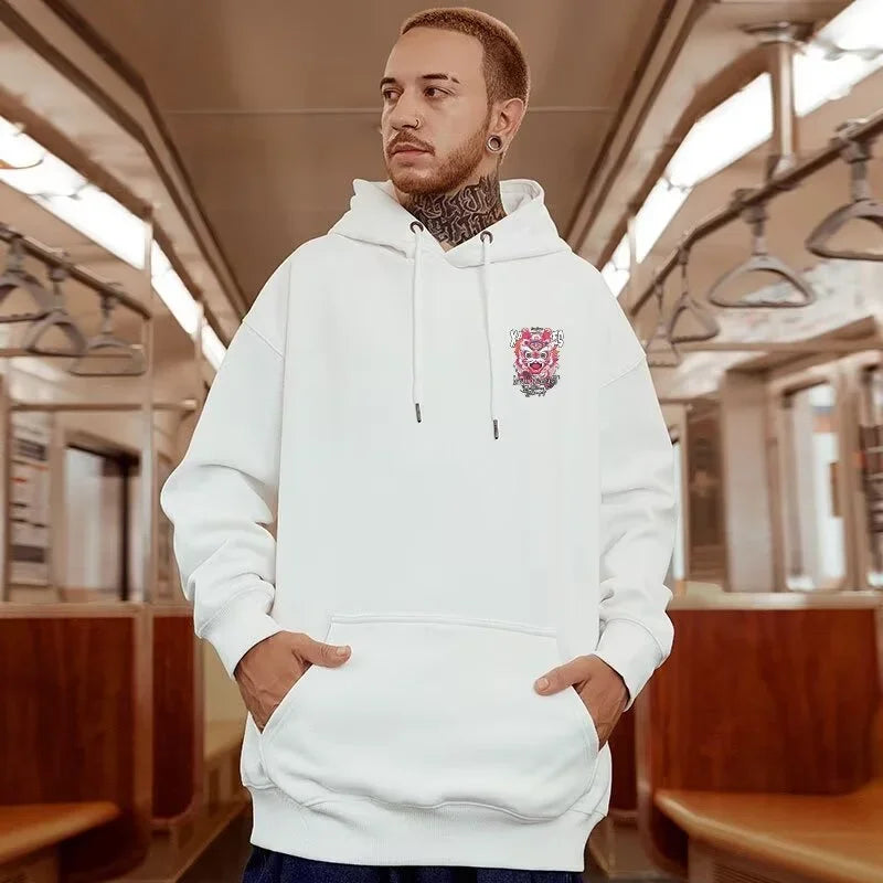 Winter Herren Lion Dance Grafik Pullover Hoodies Y2K Streetwear Fleece Mit Kapuze Sweatshirt Hip Hop Mode Übergroße Hoody Kleidung