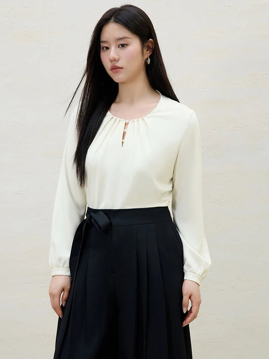Lässiges Damen-Shirt in Übergröße im chinesischen Stil – Beige, ideal für den Frühling