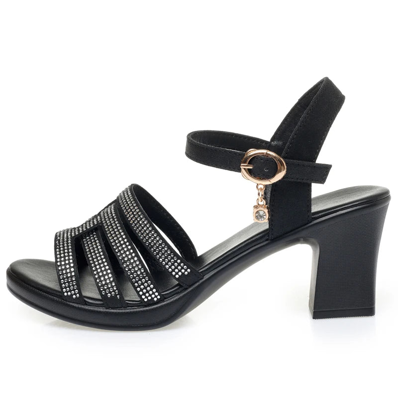 Damen Sandalen Dicker Absatz High Heels Römisch