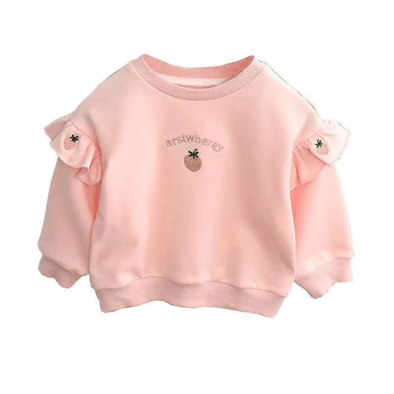 Mädchen Hoodie mit süßer gestickter Erdbeere für 1-6 Jahre