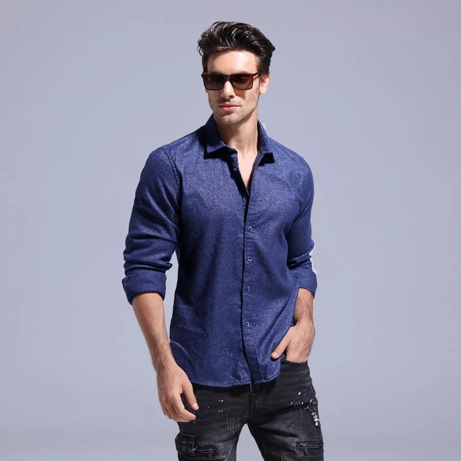 Herren Langarm Hohe qualität Designer Shirt Front Patch Brust Tasche Schlanke Taste-down Kragen Dicke Arbeit Shirts männer Kleidung