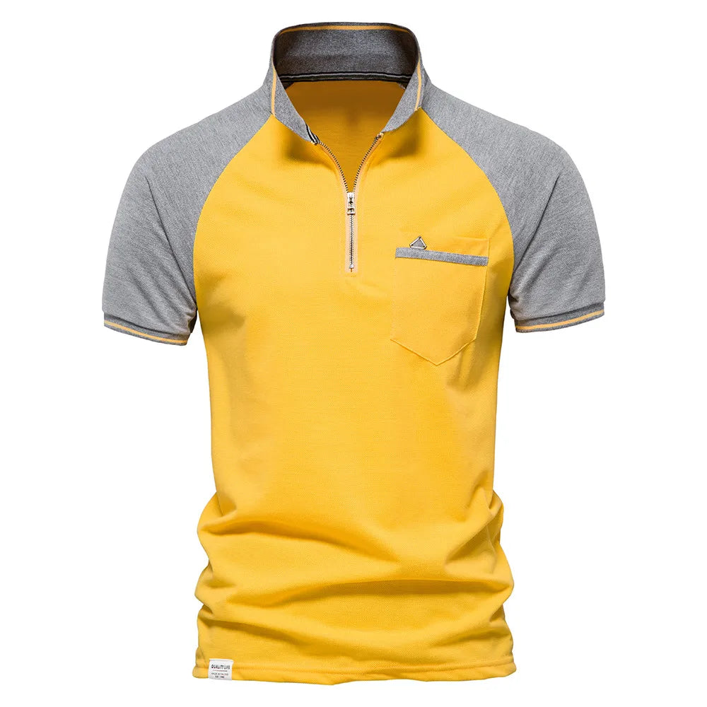 Herren Poloshirt aus Baumwolle mit Patchwork und Reißverschluss für den Sommer