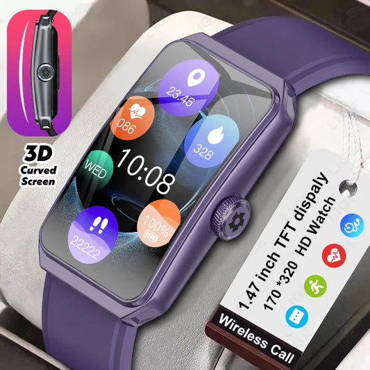 LIGE 1,47" 3D-Smartwatch mit vollem gebogenem Bildschirm, kabelloser Anruf, Fitness, Bluetooth, Musikuhren, Herzfrequenz-Schlafmonitor, Smartwatch
