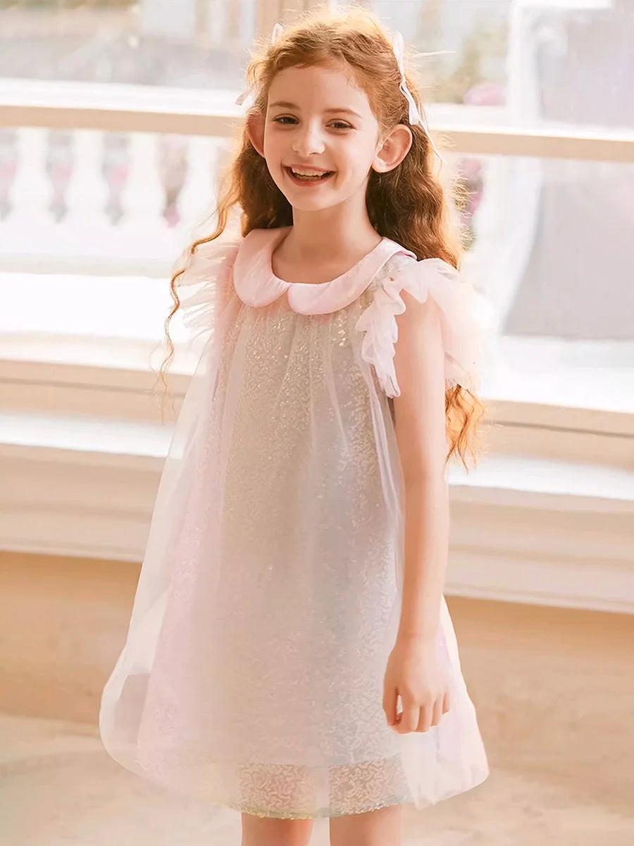 Sommerliches Mädchenkleid aus 100% Baumwolle im französischen Stil mit kurzen Ärmeln – lockere Passform für Kinder von 110cm bis 170cm