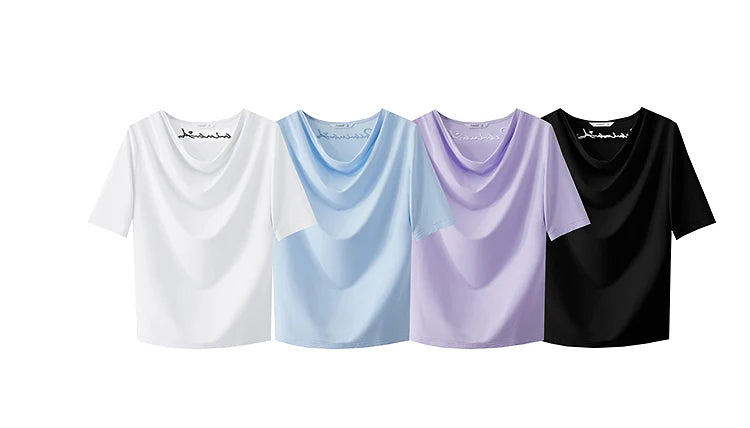 Damen T-Shirt mit drapierter Kragen- und besticktem Design aus modalem Strick