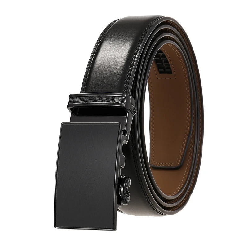 Schwarzer Ledergürtel 30 mm mit beigem Innenband und rechteckiger Schließe
