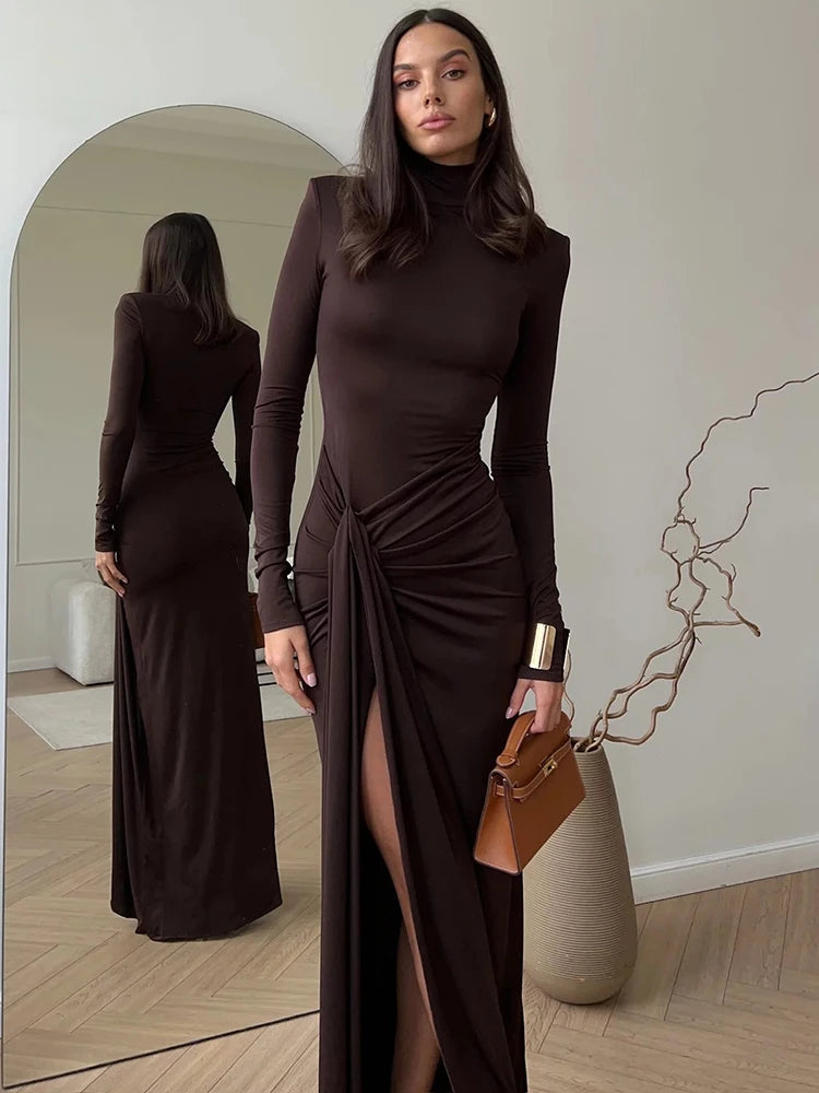 Mozision Turtleneck Thigh High Split Sexy Maxi Dress Für Frauen