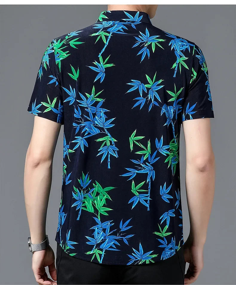 Kurzärmeliges Herrenhemd aus Maulbeerseide – elastisches, sommerliches Business-Casual-Hemd in Uni-Farbe aus Eisseide