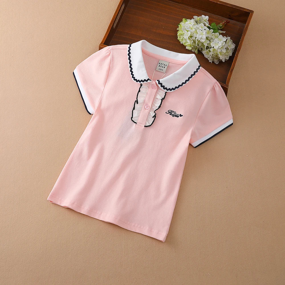 Mädchen Sommer Polos hirt Kurzarm Peter Pan Kragen niedlichen lässigen T-Shirt Kinder Baumwolle Kleidung
