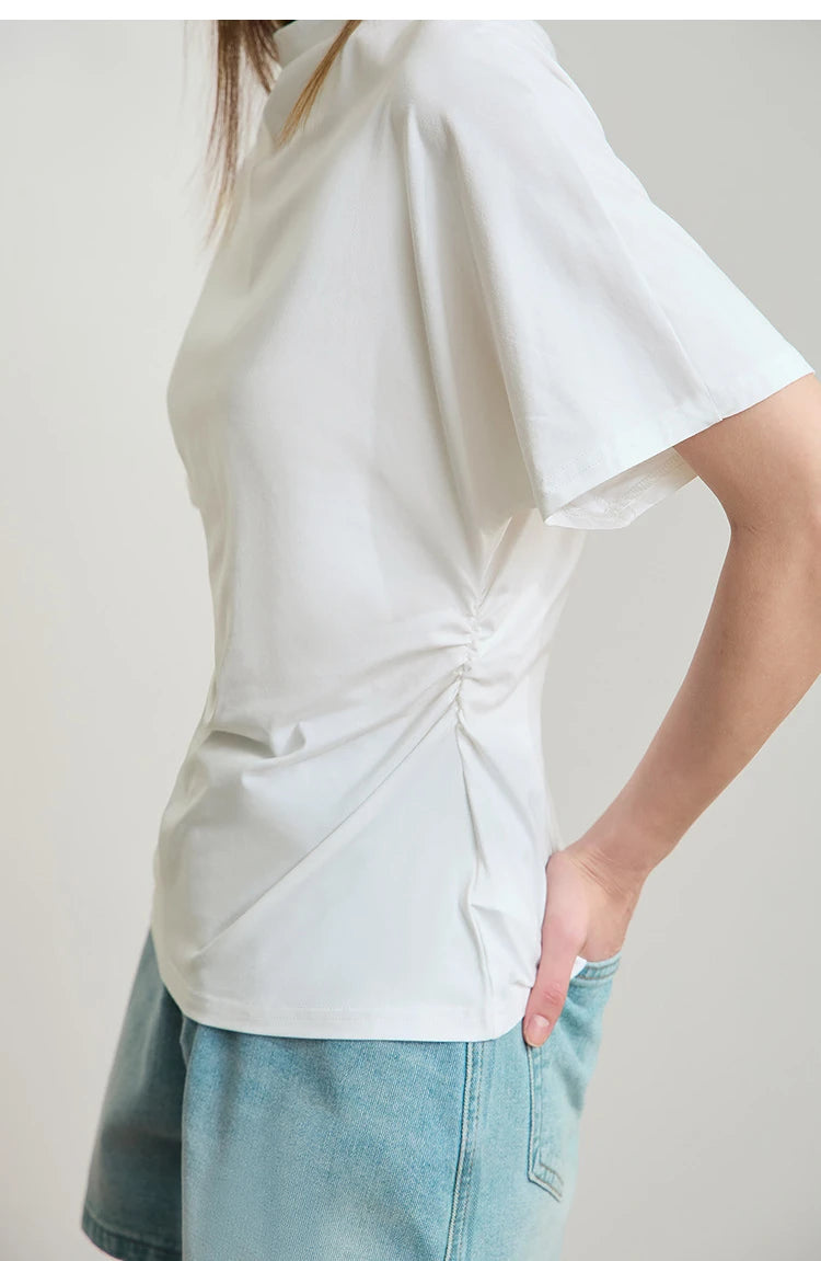 Damen T-Shirt im minimalistischen Sommer-Stil mit solidem Rollkragen und Kurzarm