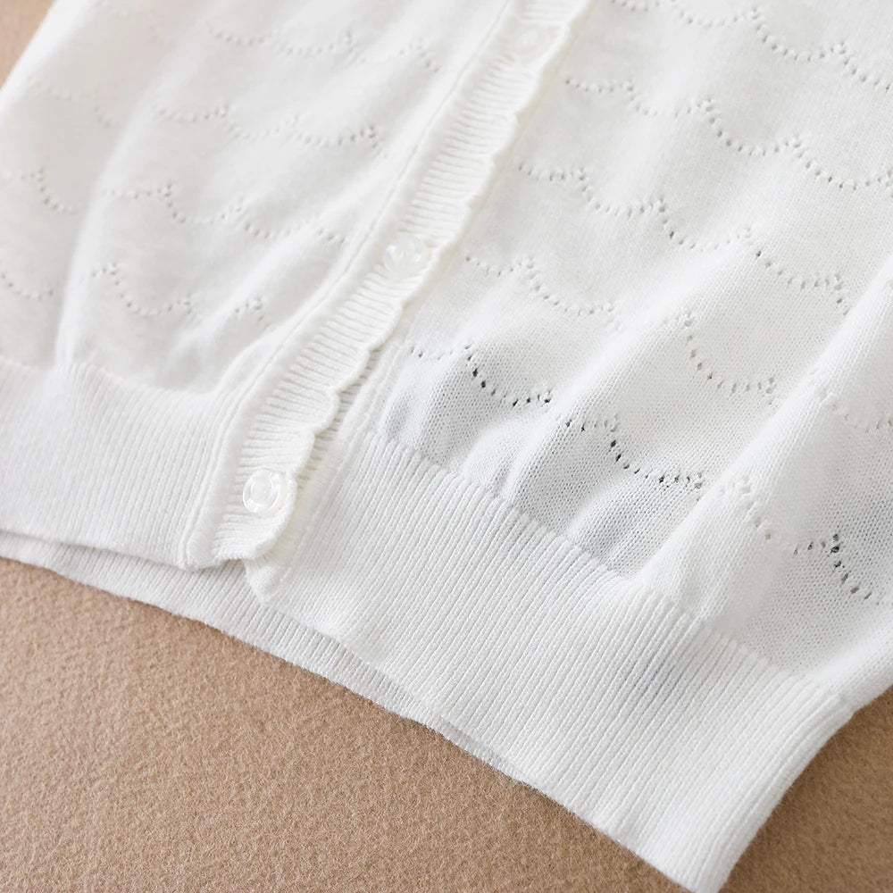 Kinder Sommerkleid ung Mädchen leichte Strickjacke Pullover Knöpfe Langarm lässig gestrickt dünne atmungsaktive Outwear