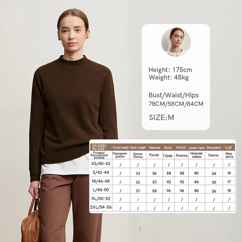 Damen-Halbrollkragen-Pullover 100 % Wolle warm vielseitig Winter