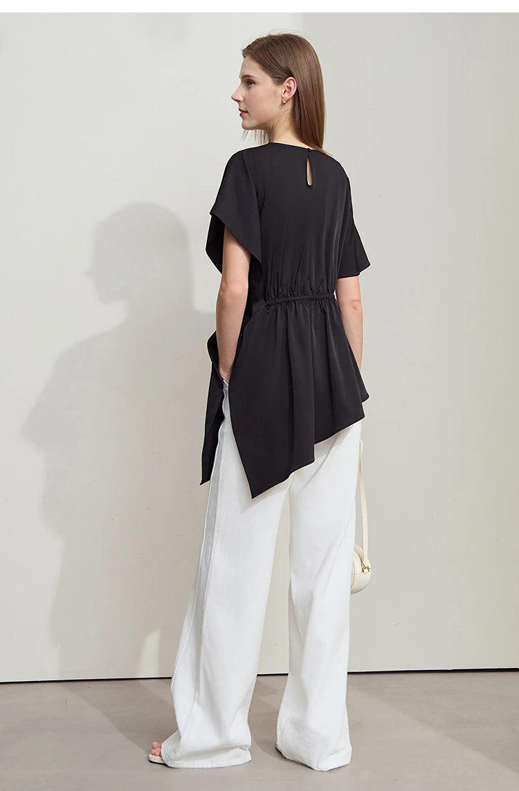 Damen T-Shirt mit rundem Hals und asymmetrischem Design für den Sommer