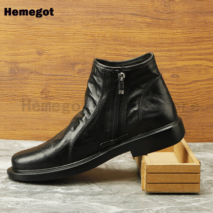 Schwarze Herren-Stiefelette aus Leder mit Reißverschluss an der Seite, gepolsterter Schaft