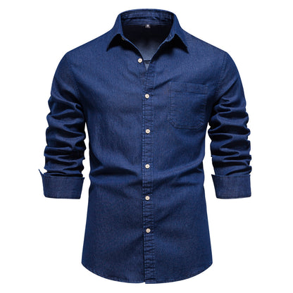 Herren Hemd aus Baumwolle im einfarbigen Denim-Look mit Tasche