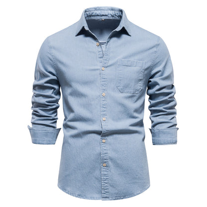 Herren Hemd aus Baumwolle im einfarbigen Denim-Look mit Tasche