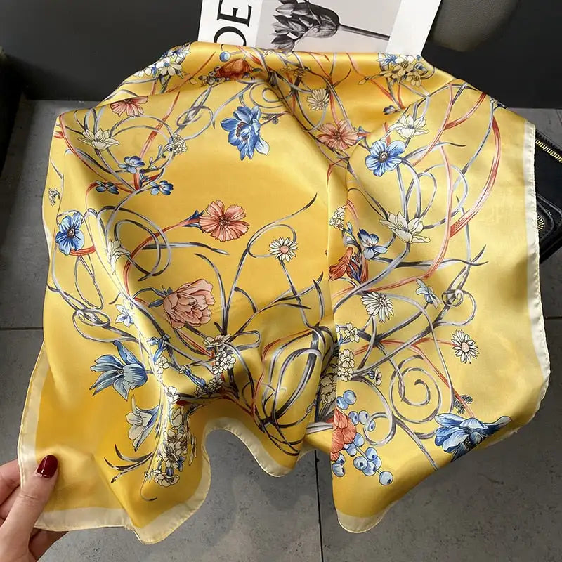 Damen Seidenschal 70cm Frühling Halstuch Krawatte Hijab Haarband Bandana Wrap