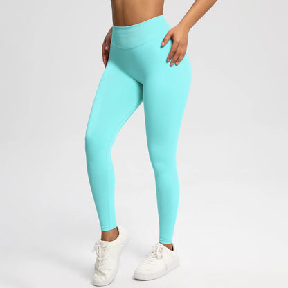 Nahtlose High-Stretch-Leggings in Türkis-Mint, körperbetont mit langem Bein