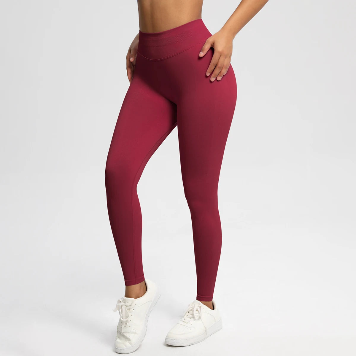 Nahtlose Sportleggings, eng anliegend, High-Stretch, Burgunderrot