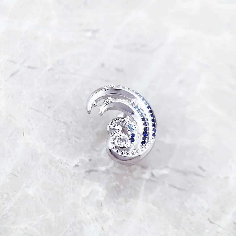 Damen-Ohrclip Welle blaue Steine maritim 925 Sterlingsilber