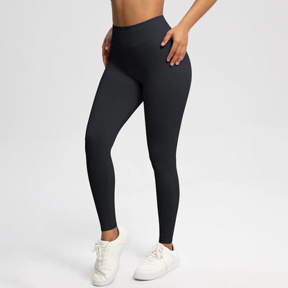 Nahtlose High-Stretch-Leggings schwarz, Vorderansicht bis zum Knöchel mit hohem Bund