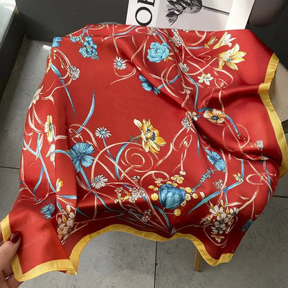 Damen Seidenschal 70cm Frühling Halstuch Krawatte Hijab Haarband Bandana Wrap